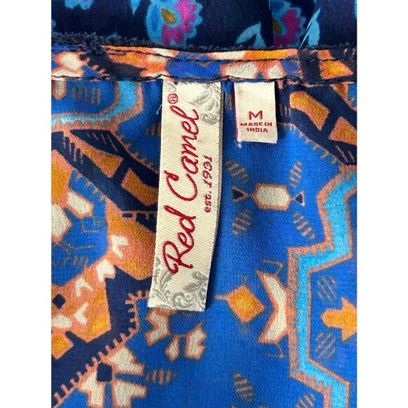 RED CAMEL Women’s Blue & Orange Pattern Sheer Top Sz M - Picture 8 of 9